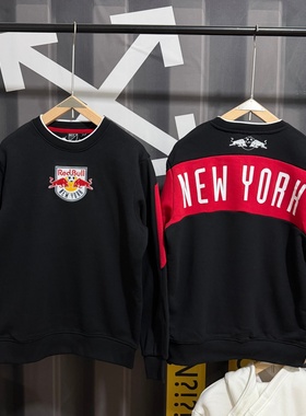 美单MLS足球NEWYORK纽约红牛队秋冬款加绒圆领卫衣刺绣套头上衣男