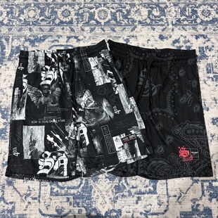 瑕疵 纽约街头潮牌胜利女神像满印花夏季宽松运动速干透气短裤