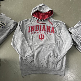 秋冬上衣美式休闲大学球队篮球橄榄球抓绒刺绣连帽套头灰色卫衣男