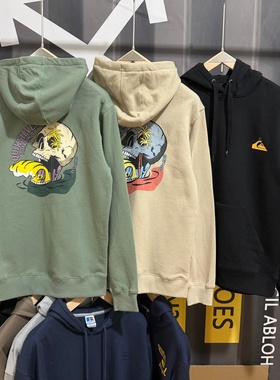 出口澳洲单男士秋冬加绒连帽卫衣潮美式休闲印花宽松帽衫滑板冲浪