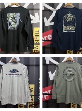 夏威夷maui冲浪美式复古休闲长袖男街头滑板潮流宽松圆领印花T恤