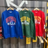 外贸美职橄榄球秋冬款 印花休闲上衣 加绒套头圆领卫衣潮流宽松美式