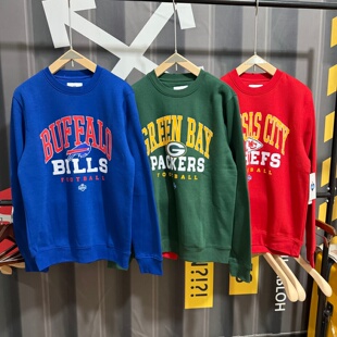 外贸美职橄榄球秋冬款加绒套头圆领卫衣潮流宽松美式印花休闲上衣