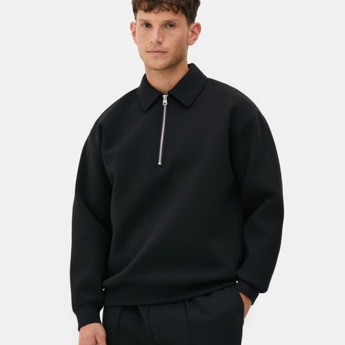 外单爱尔兰快时尚潮流衬衫领半拉链卫衣秋冬款空气层宽松上衣长袖