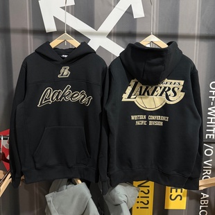 外贸欧美单秋冬款 加绒加厚连帽卫衣湖人刺绣潮流宽松外套上衣男