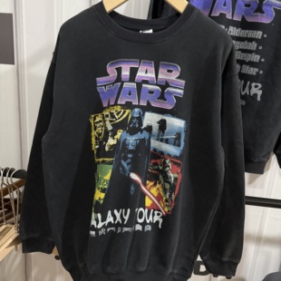 次品美式水洗做旧加绒圆领卫衣落肩袖慵懒风星战oversize长袖外套