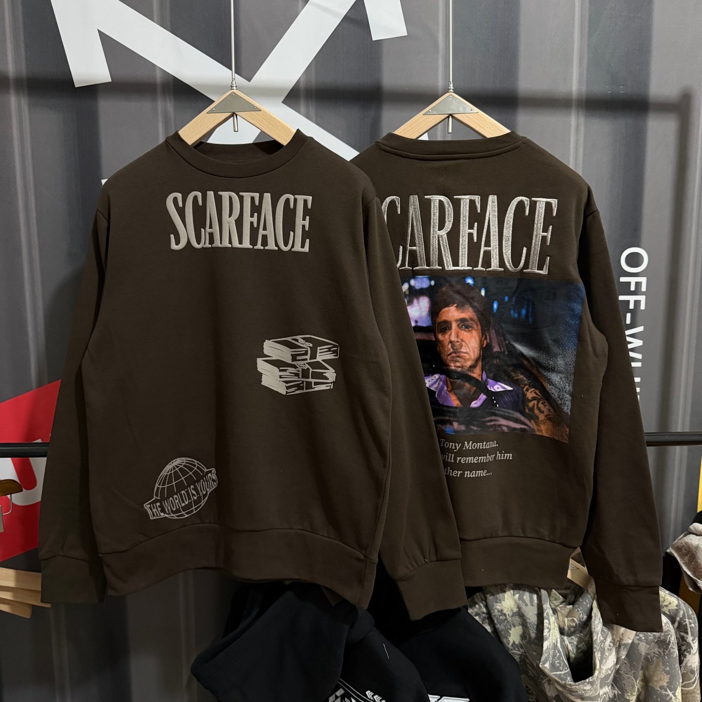 外贸单疤面煞星秋冬款薄绒圆领卫衣潮流西海岸美式休闲宽松上衣