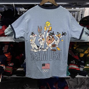 短袖 休闲薄款 USA奥运印花圆领T恤男女夏宽松美式 次品处理