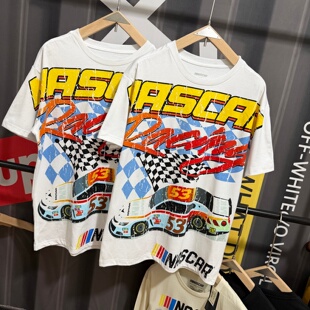 次品NASCAR赛车风短袖T恤男女同款53号赛车印花宽松圆领纯棉上衣