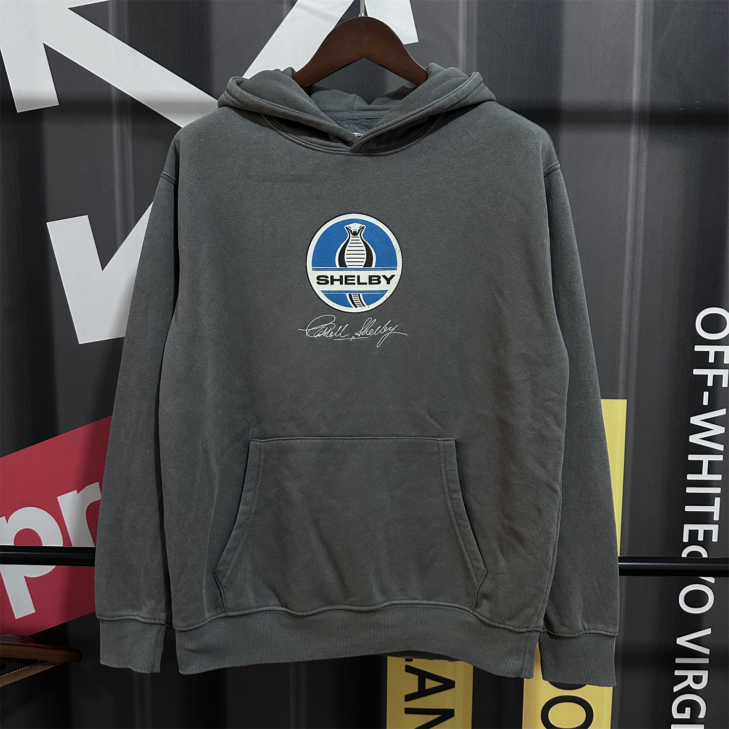 美式复古休闲连帽卫衣 超跑谢尔比眼镜蛇做旧水洗秋冬加绒外套男