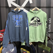 休闲外套男 宽松美式 春秋款 针织小毛圈连帽卫衣恐龙史迪仔印花大码