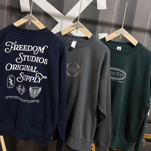 欧美单秋冬款薄绒加绒宽松圆领卫衣 美式休闲落肩袖潮流外套上衣