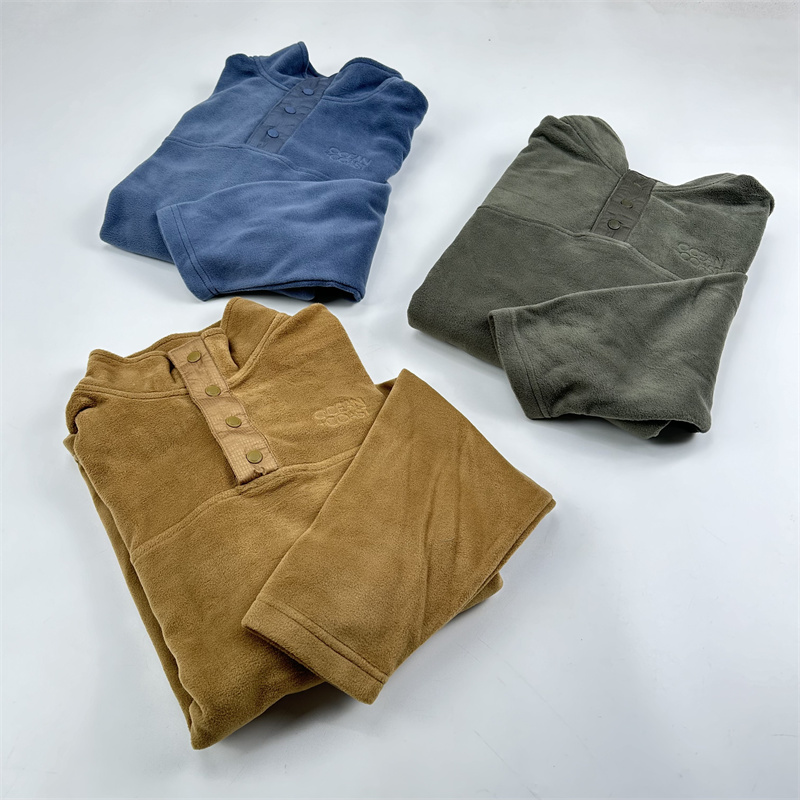 欧美单轻质摇粒绒按扣立领卫衣男冬季夹克柔软男士双面抓绒外套男