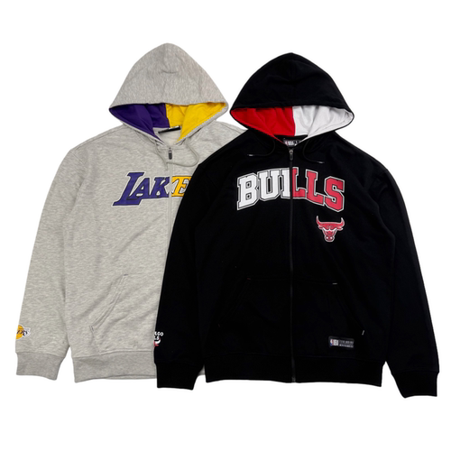 湖人公牛美式字母印花连帽卫衣春秋宽松毛圈运动休闲拉链外套男女