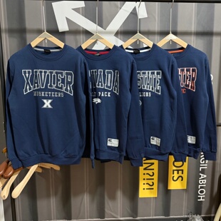 NCAA刺绣圆领套头秋冬薄绒上衣男oversize宽松潮美式休闲百搭卫衣