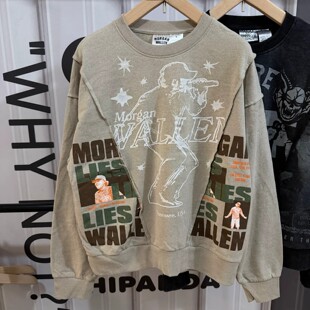 次品MORGANVALLEN秋冬薄绒宽松卫衣怪奇物语水洗复古美式休闲上衣