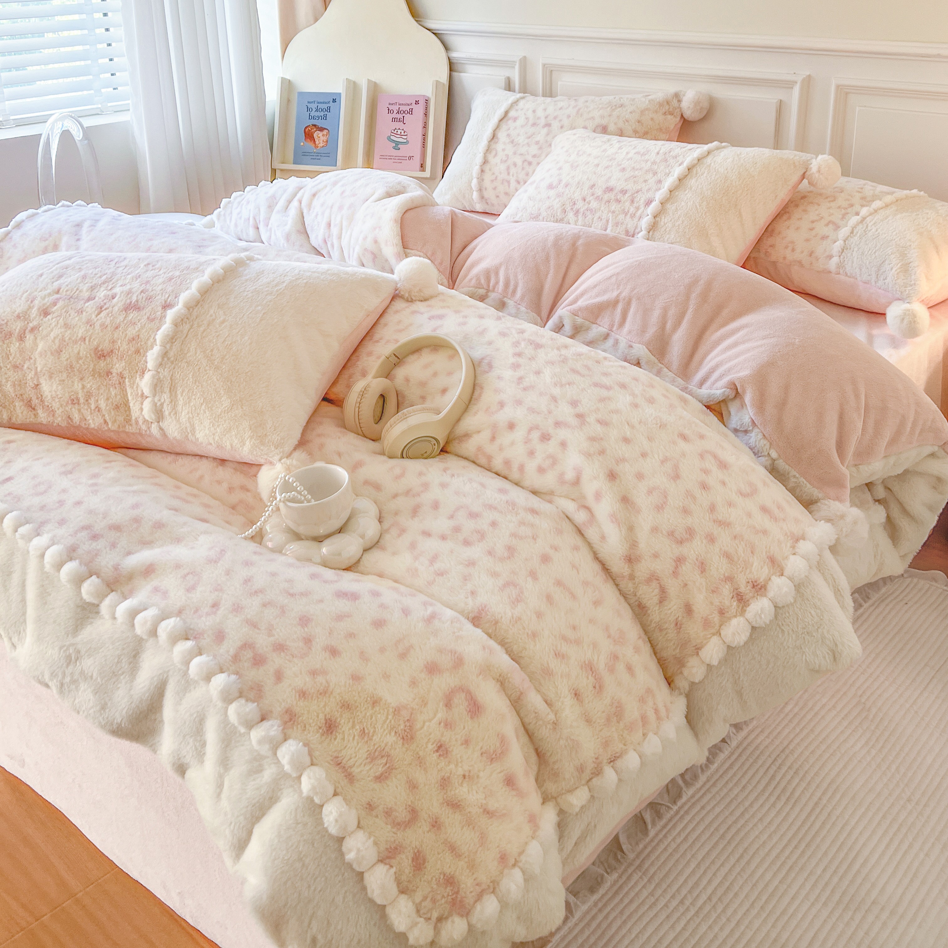 冬季ins少女粉加厚兔兔绒四件套