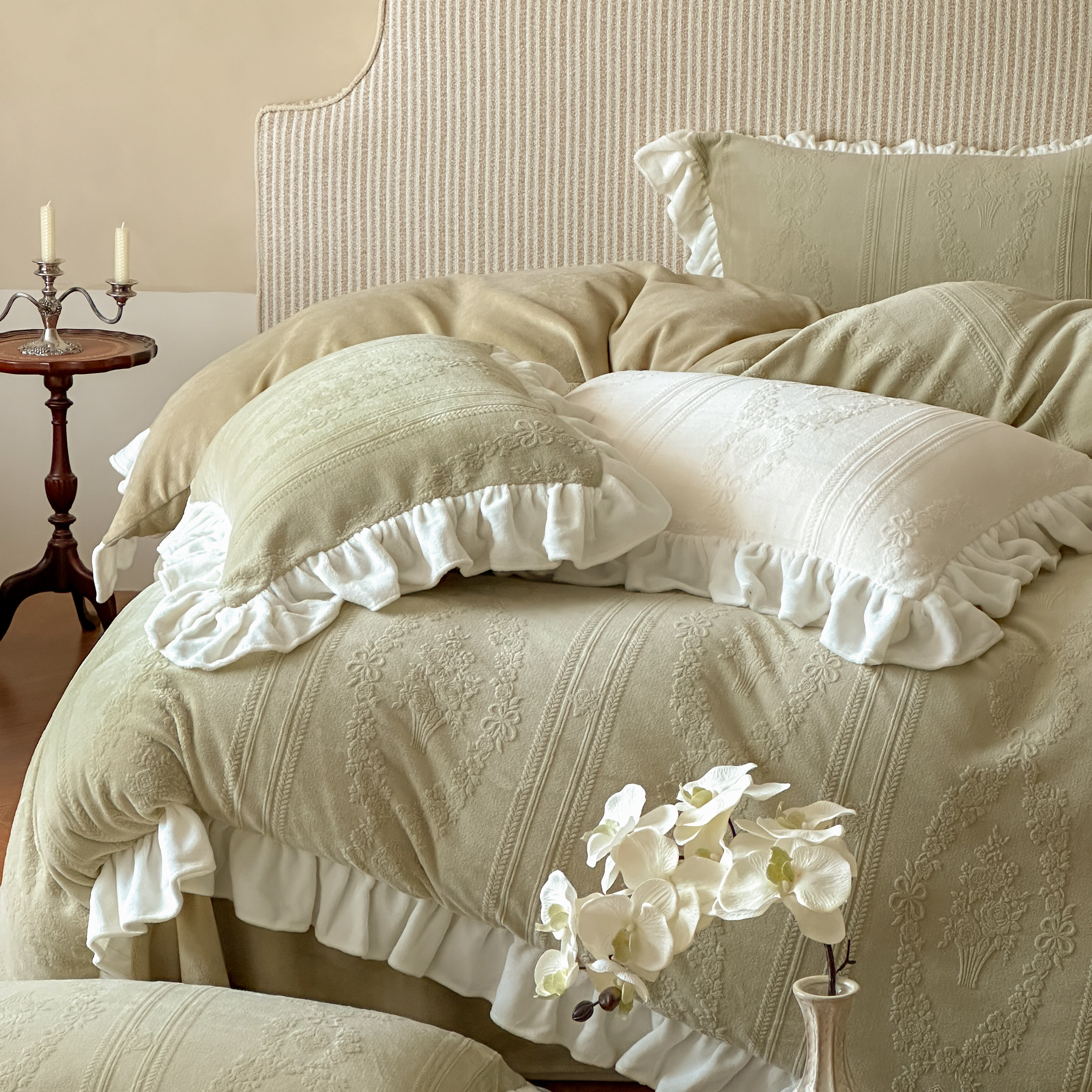 法式少女小清新雕花牛奶绒四件套