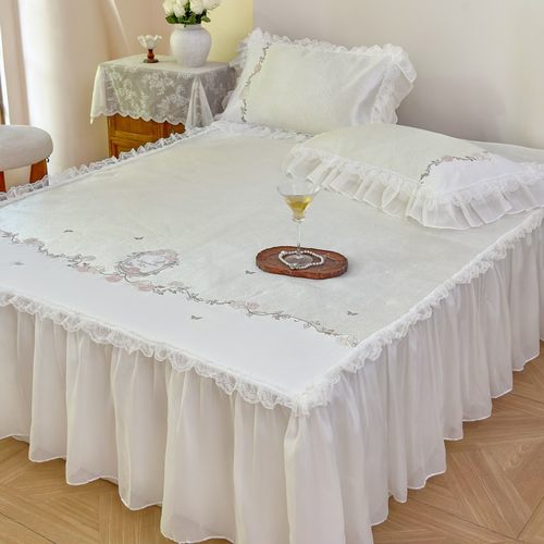 夏季冰丝凉席蕾丝边床裙款三件套