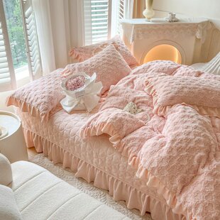 仙气牛奶绒兔兔绒公主风四件套加厚秋冬季 双面法兰绒被套夹棉床盖