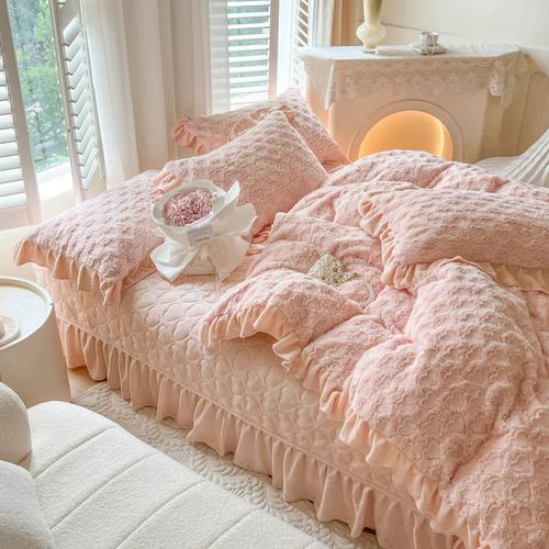 仙气牛奶绒兔兔绒公主风四件套