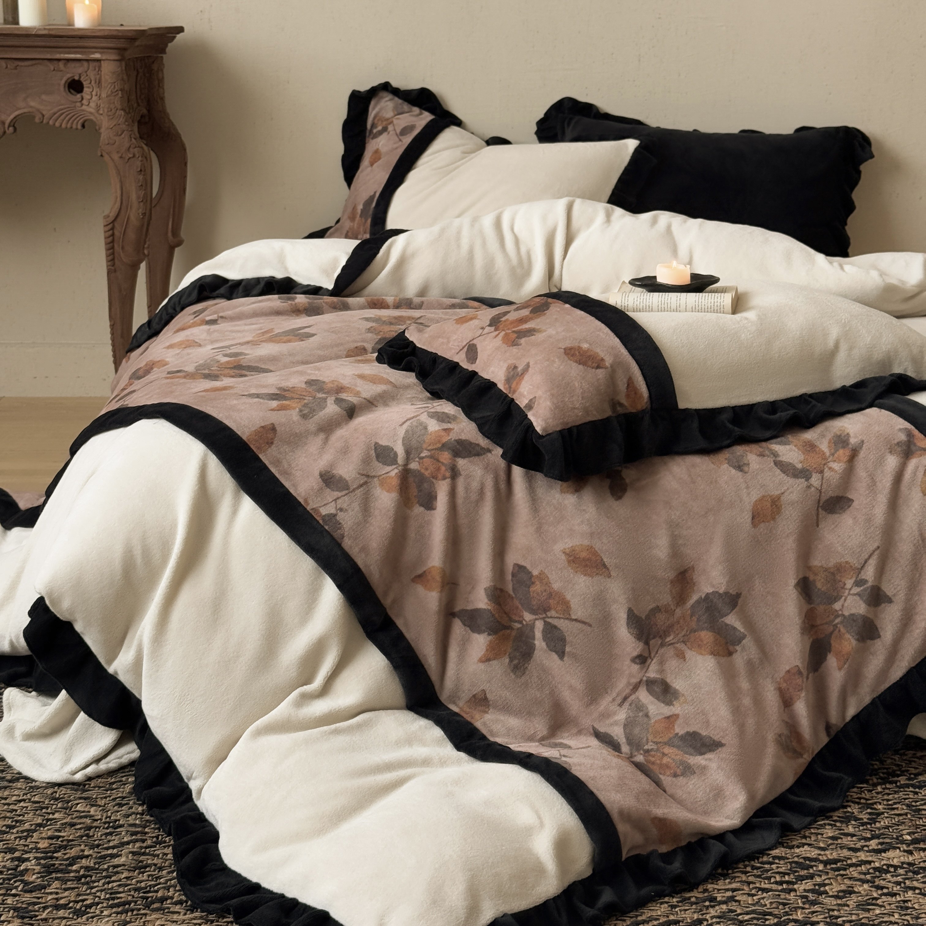 冬季法式复古加绒牛奶绒四件套高级感印花被套加厚保暖公主风床品