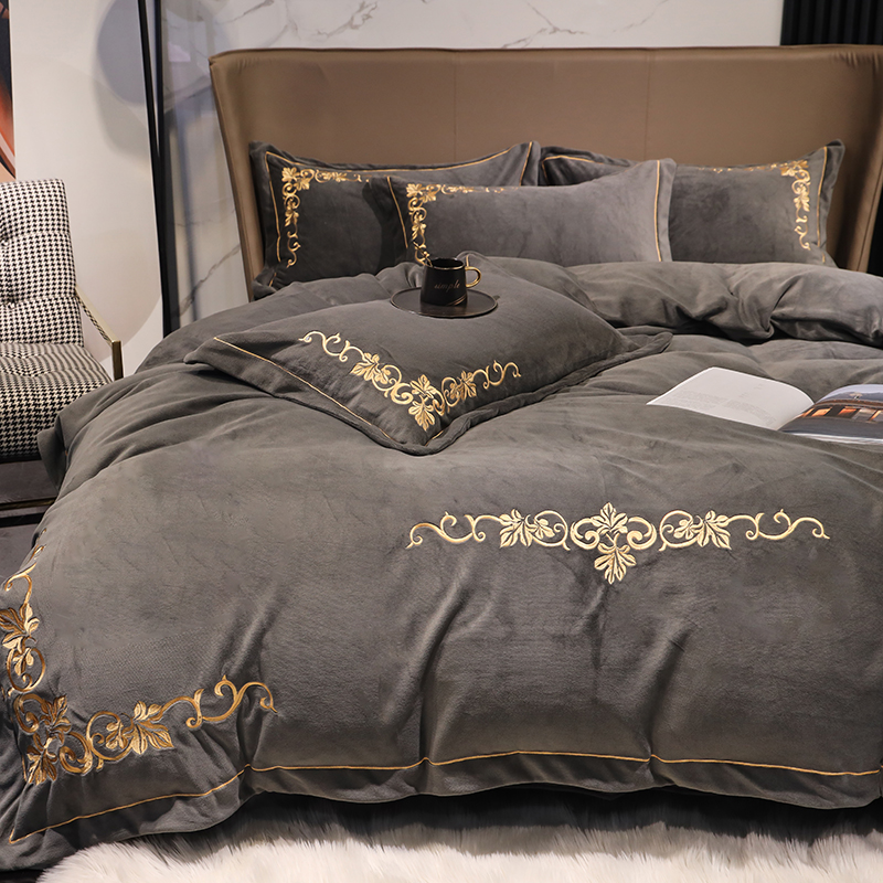 冬季简约风牛奶绒床单笠四件套