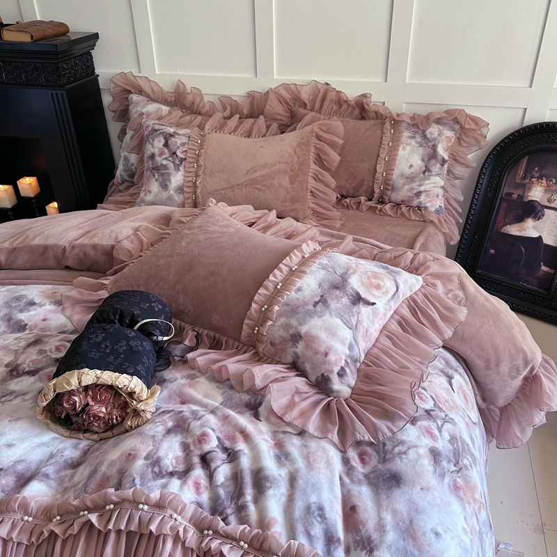 四件套冬季双面绒珊瑚绒公主风