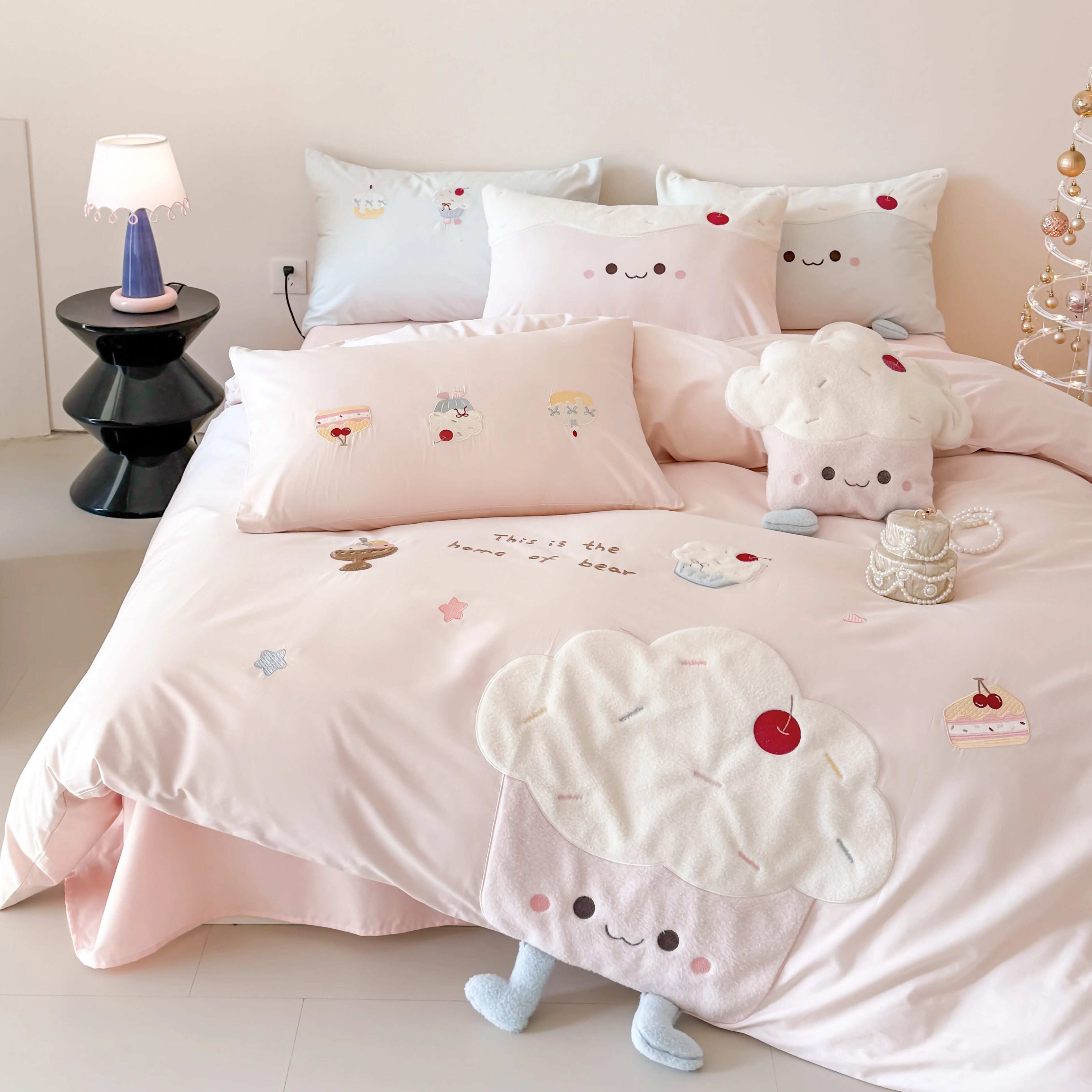 可爱卡通公主风水洗棉全棉纯棉蛋糕四件套粉色儿童少女心床上用品