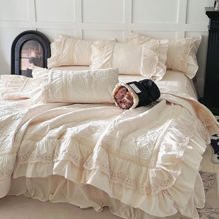 法式公主风全棉四件套浪漫蕾丝花边夏凉被夹棉被套纯棉少女心床裙