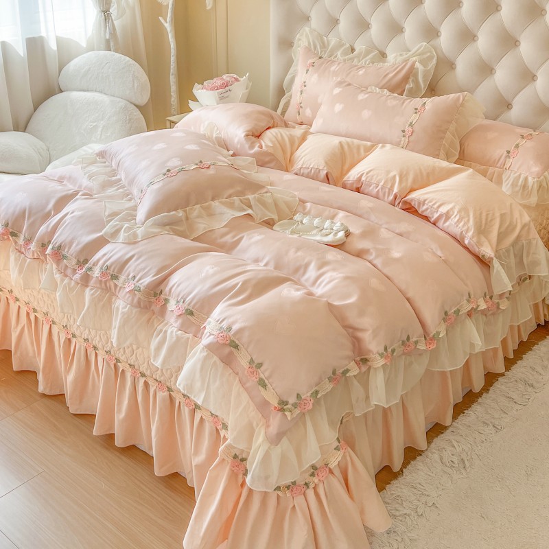 高级感花边贡缎提花全棉四件套