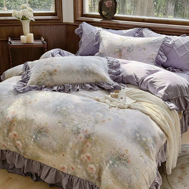法式田园风全棉双层纱床上四件套