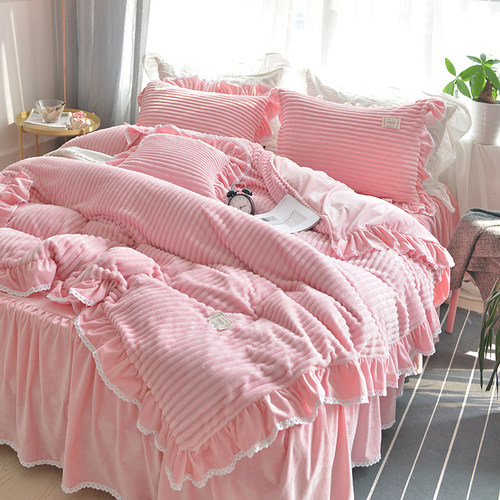 冬季法莱绒天鹅绒加绒加厚四件套被套床裙保暖珊瑚绒1.8m床上用品