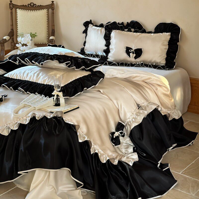 法式轻奢浪漫公主风长绒棉四件套全棉纯棉蝴蝶结被套少女心床上品