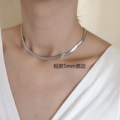 升级保色钛钢镀18K金颈链 宽边蛇骨链项链欧美简约短款 气质锁骨链