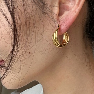 钛钢镀金圈圈耳环女气质通勤耳饰圆圈耳扣新款 耳环轻奢高级感 韩版
