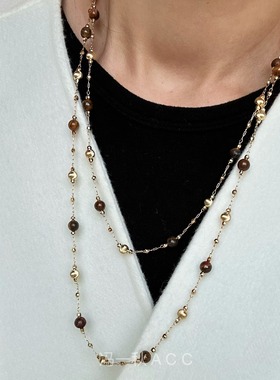 串珠虎眼石项链长款叠戴毛衣链