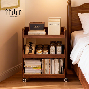 实木置物架可移动书架卧室床头柜多功能储物架子零食收纳架窄边柜