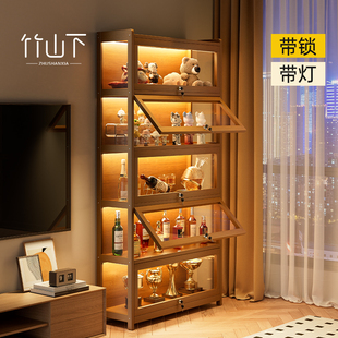 带灯带锁亚克力展示柜手办奖杯模型零食收纳柜透明防尘酒柜陈列架