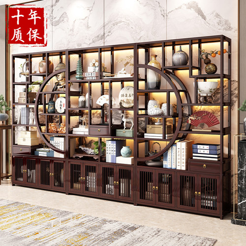 博古架实木中式展示柜产品展示架多宝阁茶具置物架酒柜现代简约