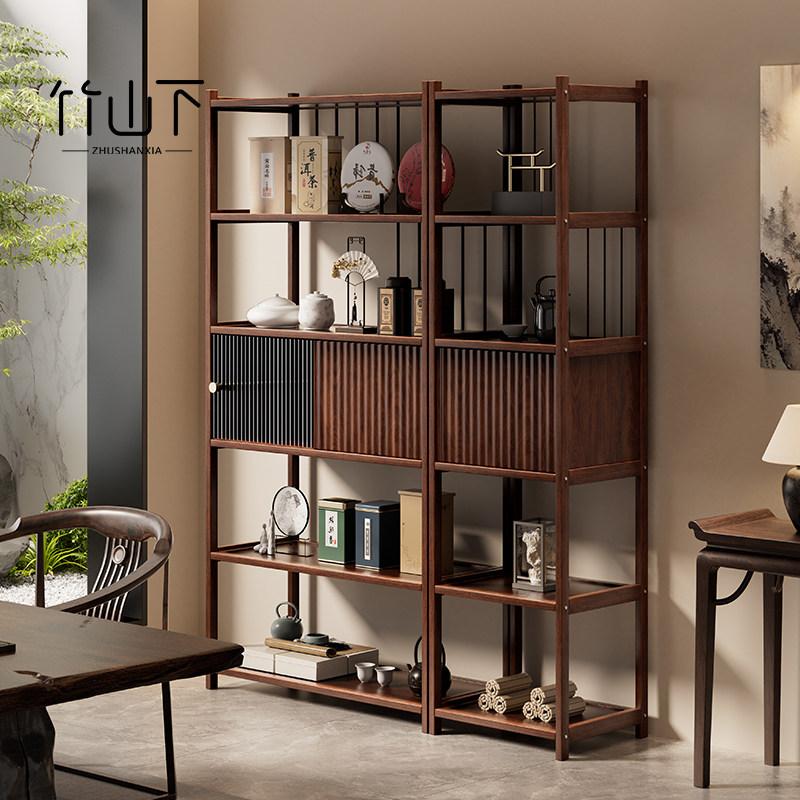 新中式博古架实木多宝阁茶室隔断书架客厅茶叶展示柜茶柜置物架子