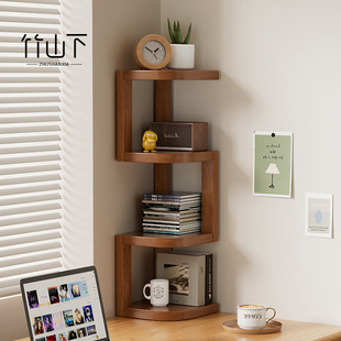 置物架桌面小型书架零食杂物收纳柜床边夹缝桌边侧边柜实木转角柜