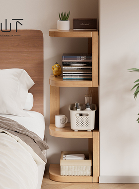 转角床头柜实木置物架床头替代品书架家用橡木桌面木架隔板收纳架