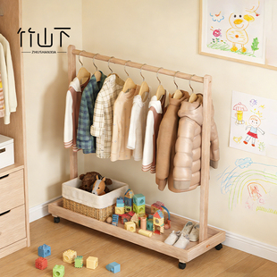 儿童衣架落地宝宝专用矮款挂衣架小型飘窗晾衣架婴儿实木衣帽架