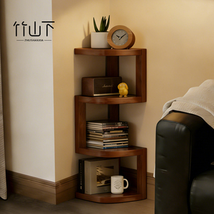 沙发边几家用客厅超窄边柜中古风实木转角置物架20cm简易床头柜子