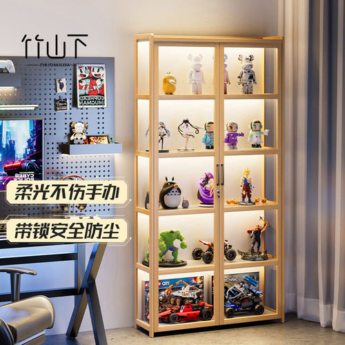 带灯带锁手办柜双开门