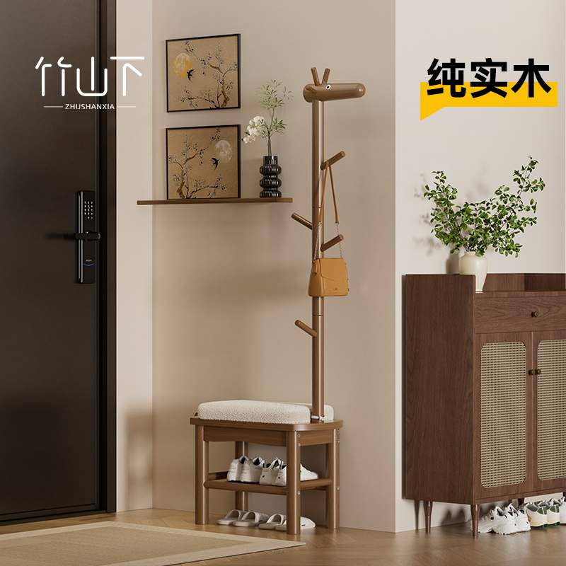 小鹿换鞋凳实木入户穿鞋凳门口家用可坐可收纳极窄中古创意进门凳