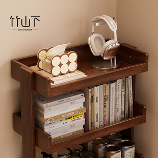 全实木可移动小推车置物架落地书架家用多功能储物架子零食收纳架