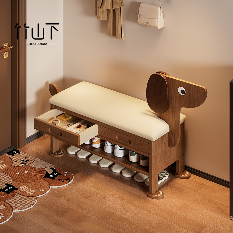小狗换鞋凳门口家用实木入户鞋柜坐凳一体创意可爱网红款收纳凳子,住宅家具,换鞋凳,淘宝优惠券,粉丝福利购,淘宝优惠卷