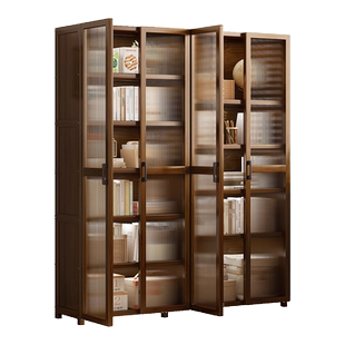 书柜一体靠墙书架落地置物架带柜门展示柜学生家用收纳柜子储物柜